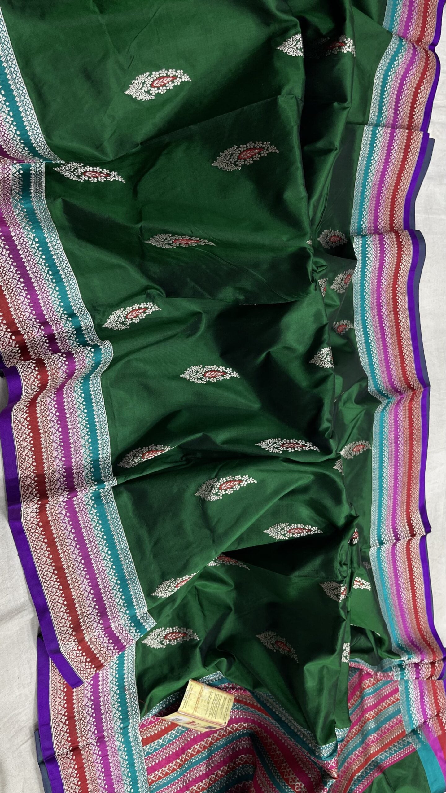PURE HANDLOOM KATAN MINAKARI SILK SAREE MULTI RANKAT BORDER - SK-630-PHKMSSMRB