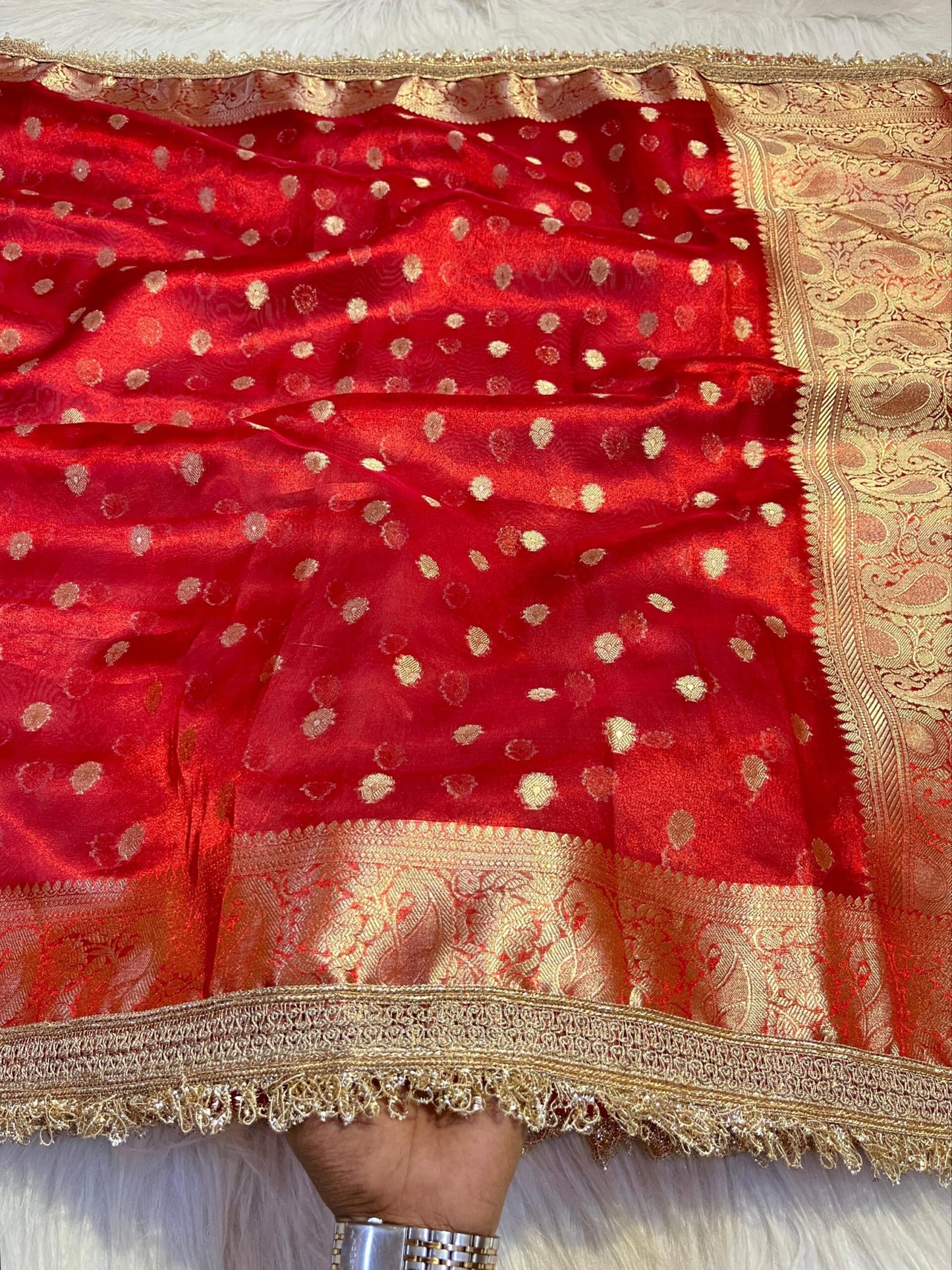 RED TISSUE SILK SAREE - SK-127-RTSS