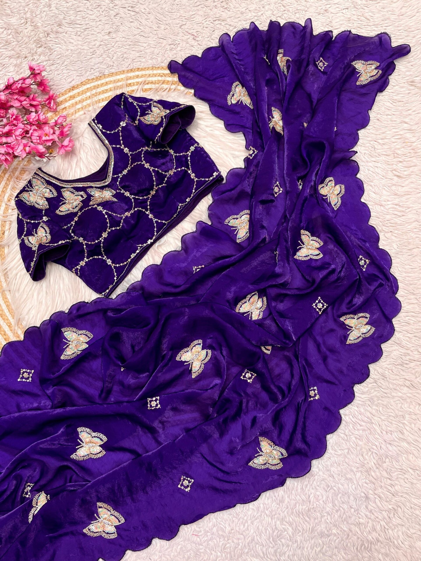BLING BUTTERFLY PURPLE PARTYWEAR SAREE WITH STITCHED BLOUSE - SK-558-BBPPSWSB
