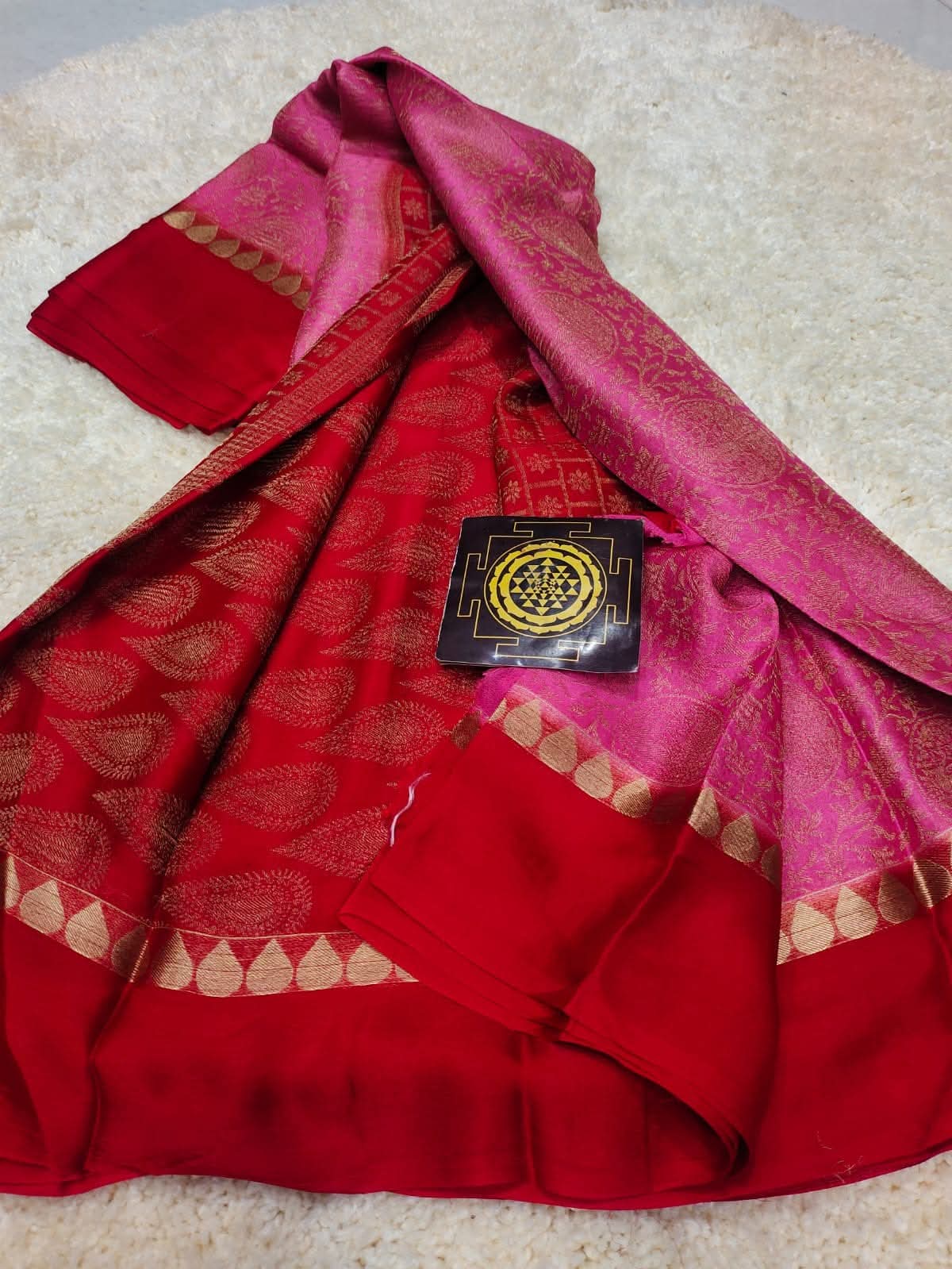 PURE WRINKLED CRUSHED CREPE SILK SAREES SILK MARK CERTIFIED LIGHTER AND FLOWY WITH CONTRAST BLOUSE - SK-148-PWCCSSSMCLAFWCB