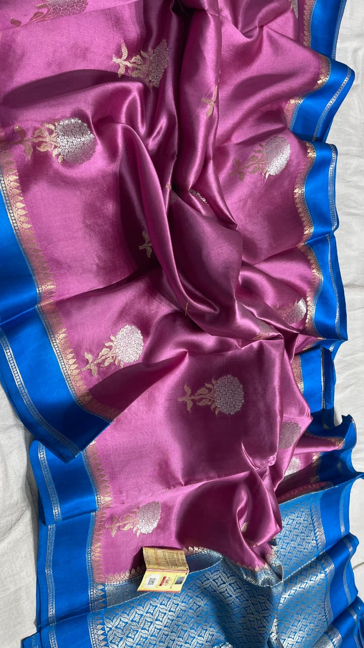 LILAC PINK AND BLUE COLOUR PURE BANARASI MANGO SILK SAREE - SK-156-LPABCPBMSS