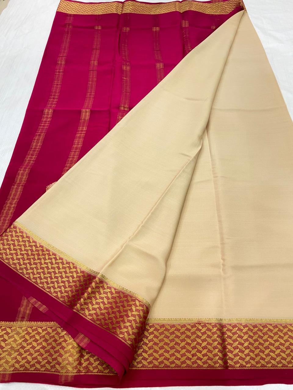 KSIC THICKNESS 130COUNTS CONTRAST PALLU AND CONTRAST BLOUSE PURE MYSORE CREPE SILK SAREES - SK-425-KT1CPACBPMCSS