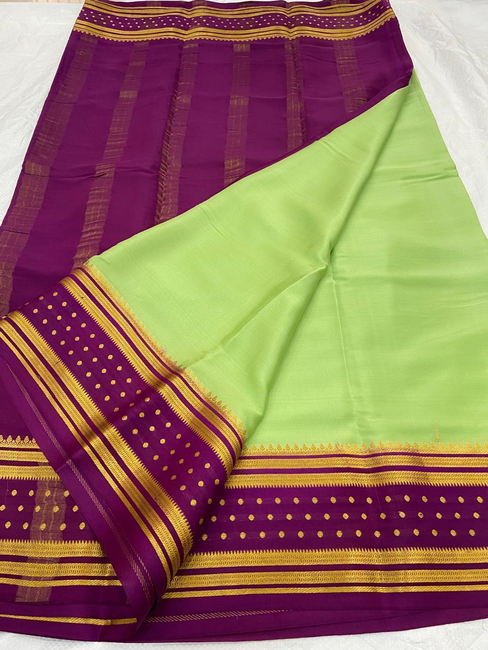 KSIC THICKNESS 130COUNTS CONTRAST PALLU AND CONTRAST BLOUSE PURE MYSORE CREPE SILK SAREES - SK-415-KT1CPACBPMCSS