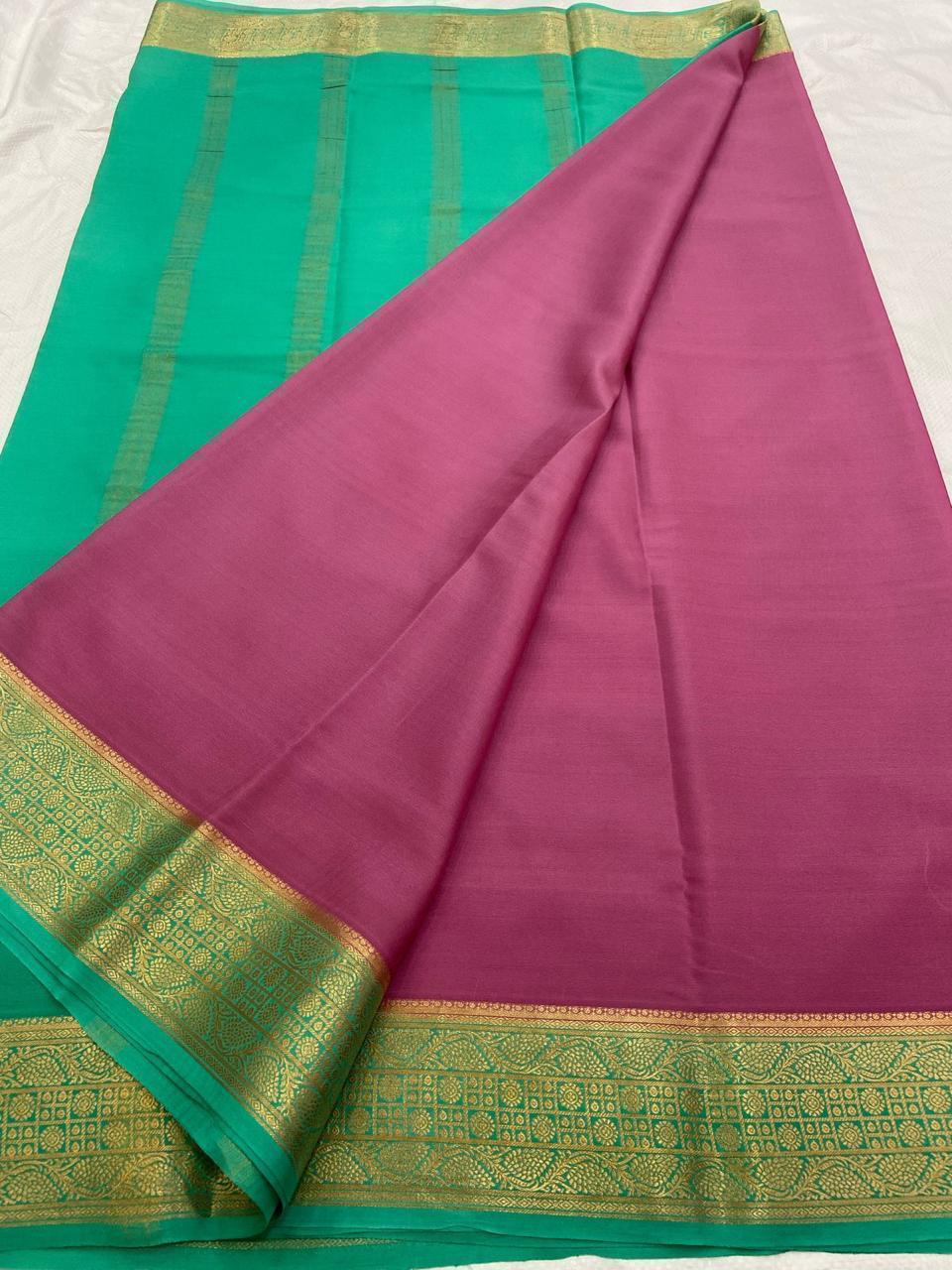 KSIC THICKNESS 130COUNTS CONTRAST PALLU AND CONTRAST BLOUSE PURE MYSORE CREPE SILK SAREES - SK-407-KT1CPACBPMCSS