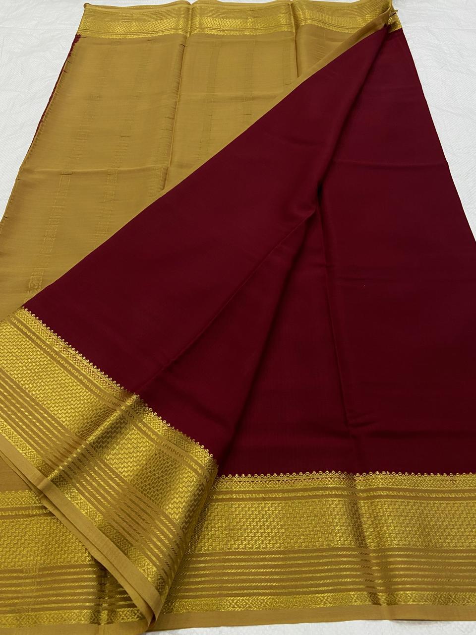 KSIC THICKNESS 130COUNTS CONTRAST PALLU AND CONTRAST BLOUSE PURE MYSORE CREPE SILK SAREES - SK-403-KT1CPACBPMCSS