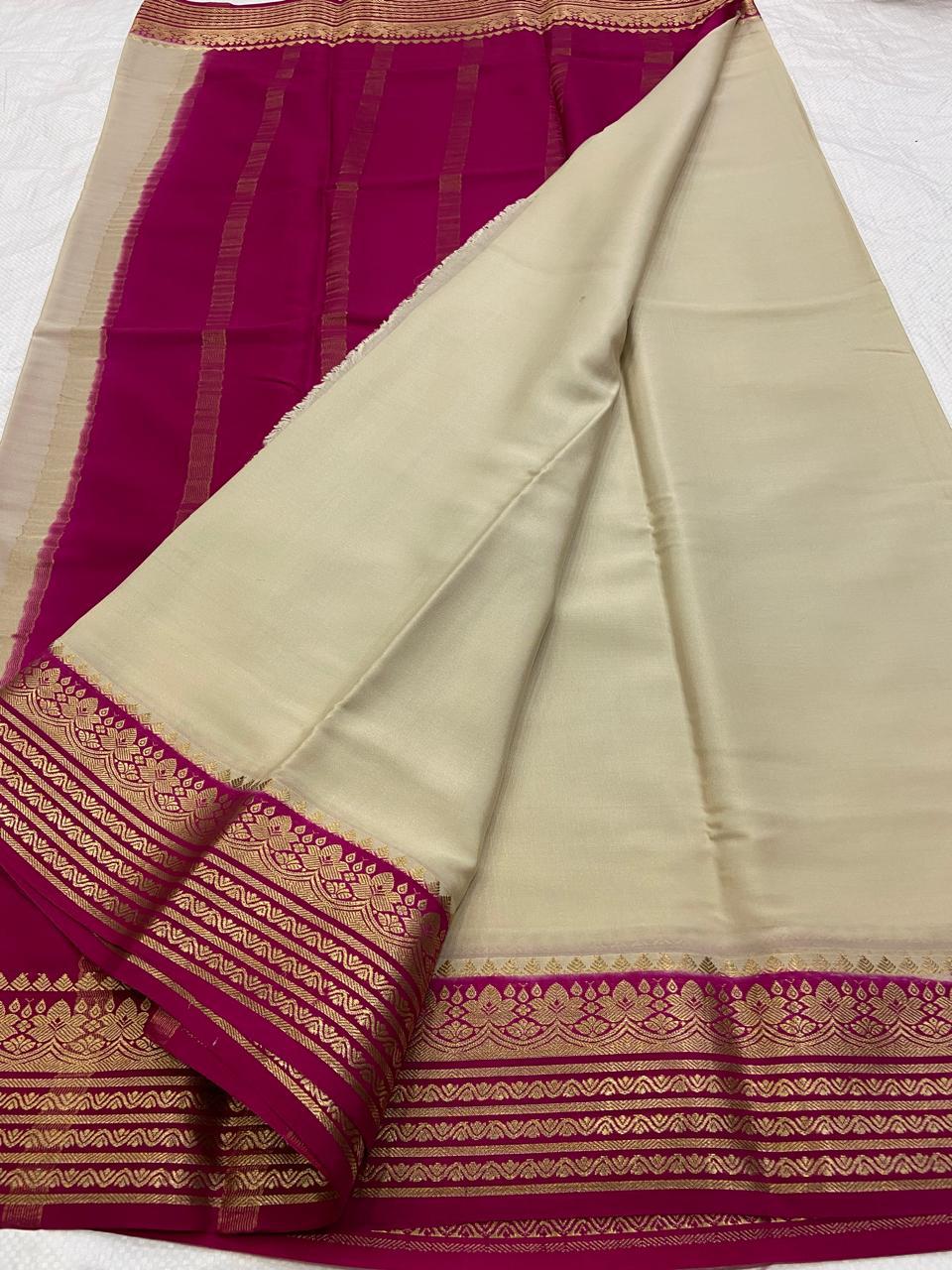 KSIC THICKNESS 130COUNTS CONTRAST PALLU AND CONTRAST BLOUSE PURE MYSORE CREPE SILK SAREES - SK-396-KT1CPACBPMCSS