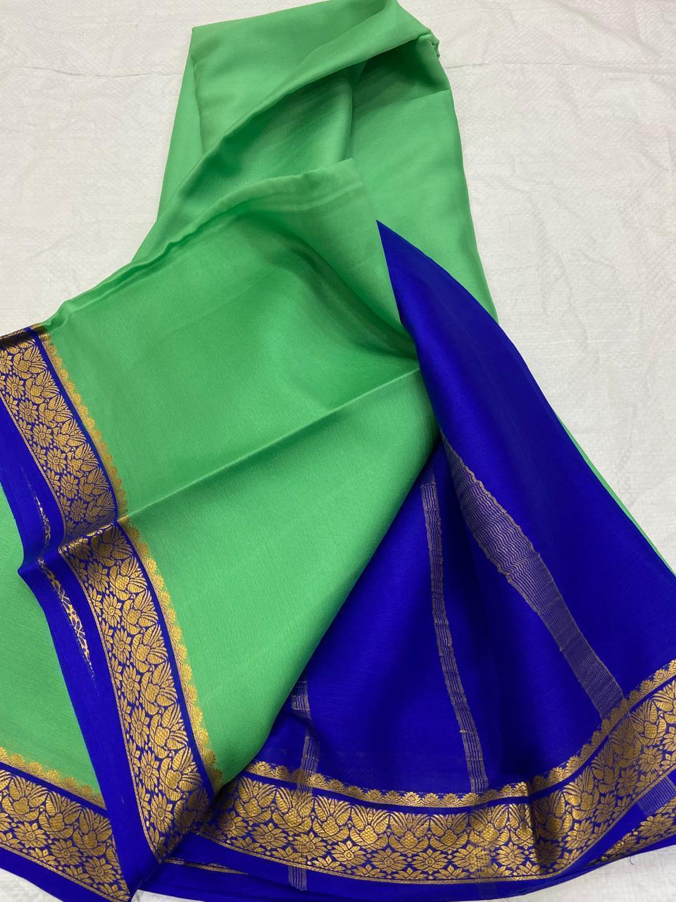 LIGHT WEIGHT CONTRAST PALLU AND CONTRAST BLOUSE PURE MYSORECREPE SILK SAREES - SK-439-LWCPACBPMSS