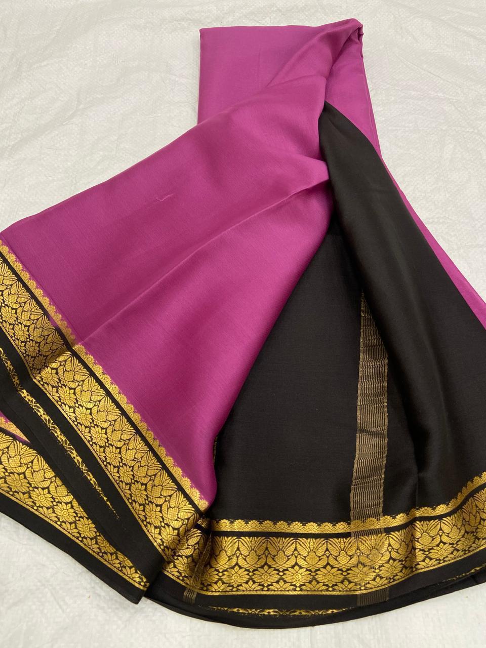 LIGHT WEIGHT CONTRAST PALLU AND CONTRAST BLOUSE PURE MYSORECREPE SILK SAREES - SK-443-LWCPACBPMSS