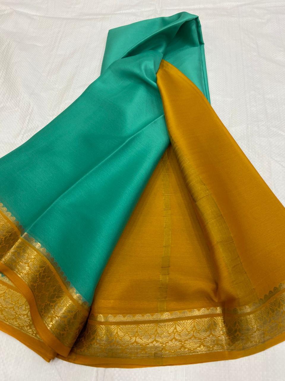 LIGHT WEIGHT CONTRAST PALLU AND CONTRAST BLOUSE PURE MYSORECREPE SILK SAREES - SK-454-LWCPACBPMSS
