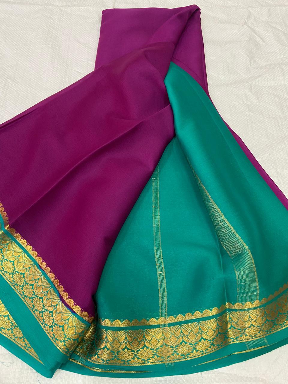 LIGHT WEIGHT CONTRAST PALLU AND CONTRAST BLOUSE PURE MYSORECREPE SILK SAREES - SK-465-LWCPACBPMSS