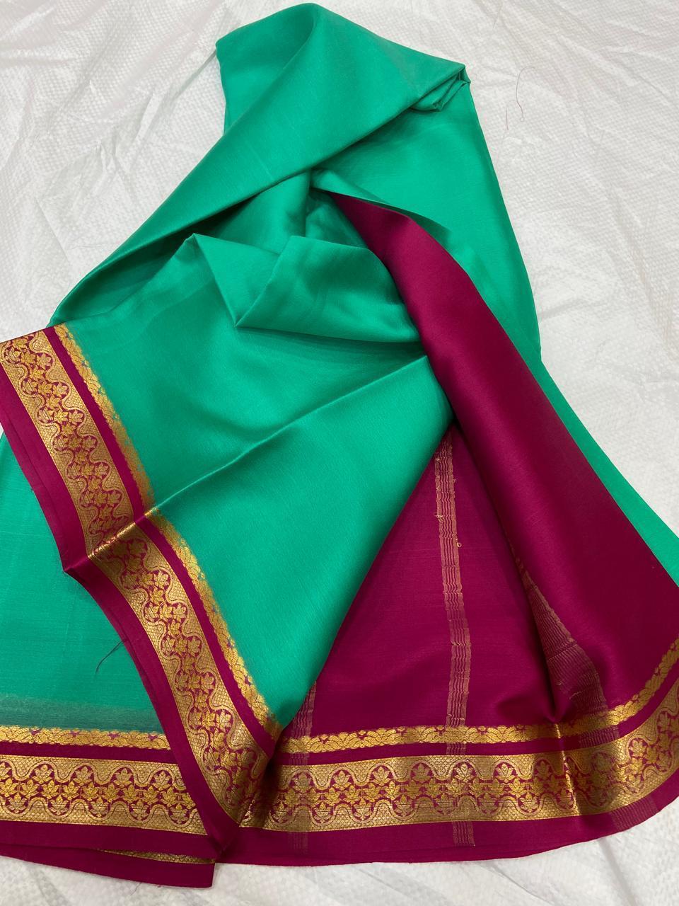 LIGHT WEIGHT CONTRAST PALLU AND CONTRAST BLOUSE PURE MYSORECREPE SILK SAREES - SK-476-LWCPACBPMSS