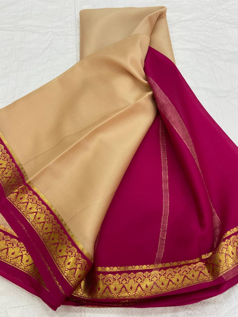 LIGHT WEIGHT CONTRAST PALLU AND CONTRAST BLOUSE PURE MYSORECREPE SILK SAREES - SK-482-LWCPACBPMSS