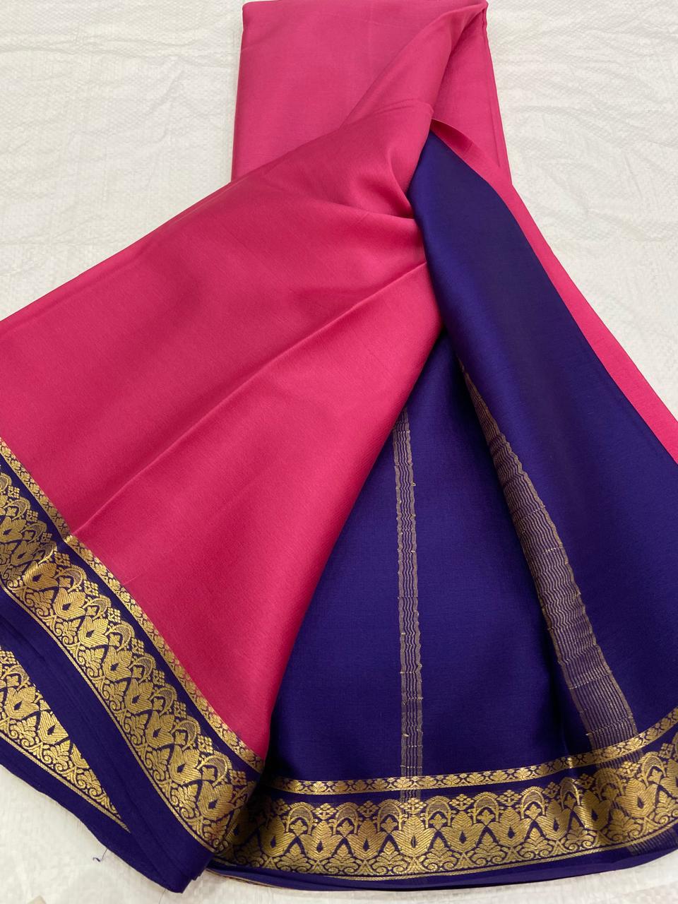 LIGHT WEIGHT CONTRAST PALLU AND CONTRAST BLOUSE PURE MYSORECREPE SILK SAREES - SK-479-LWCPACBPMSS