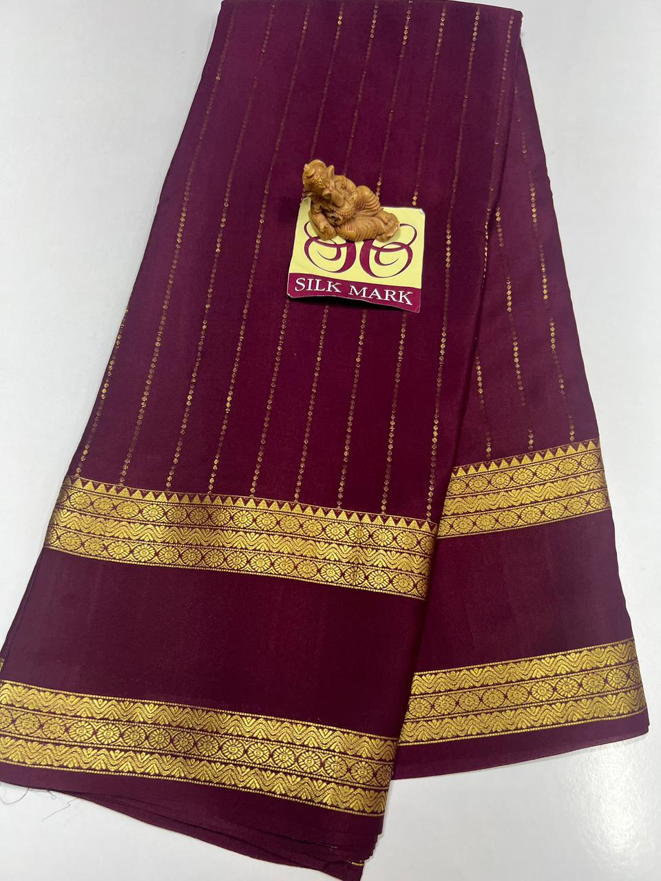 PURE MYSORE CREPE SILK SAREES WITH BLOUSE PIECE SILK MARK CERTIFIED 75 GSM THICKNESS - SK-485-PMCSSWBPSMC7GT