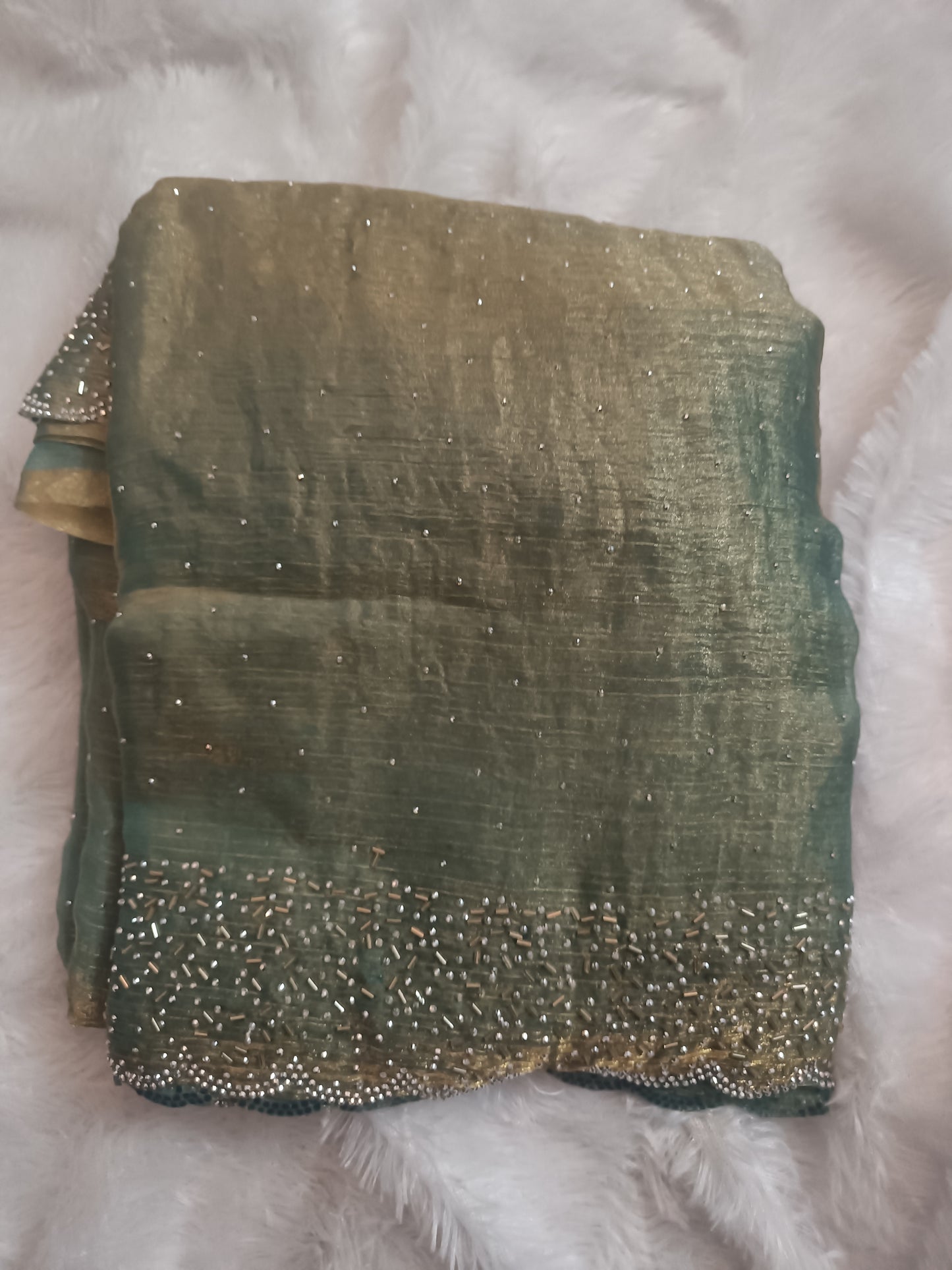 BLING BORDER REPLICA SAREES(sea green)