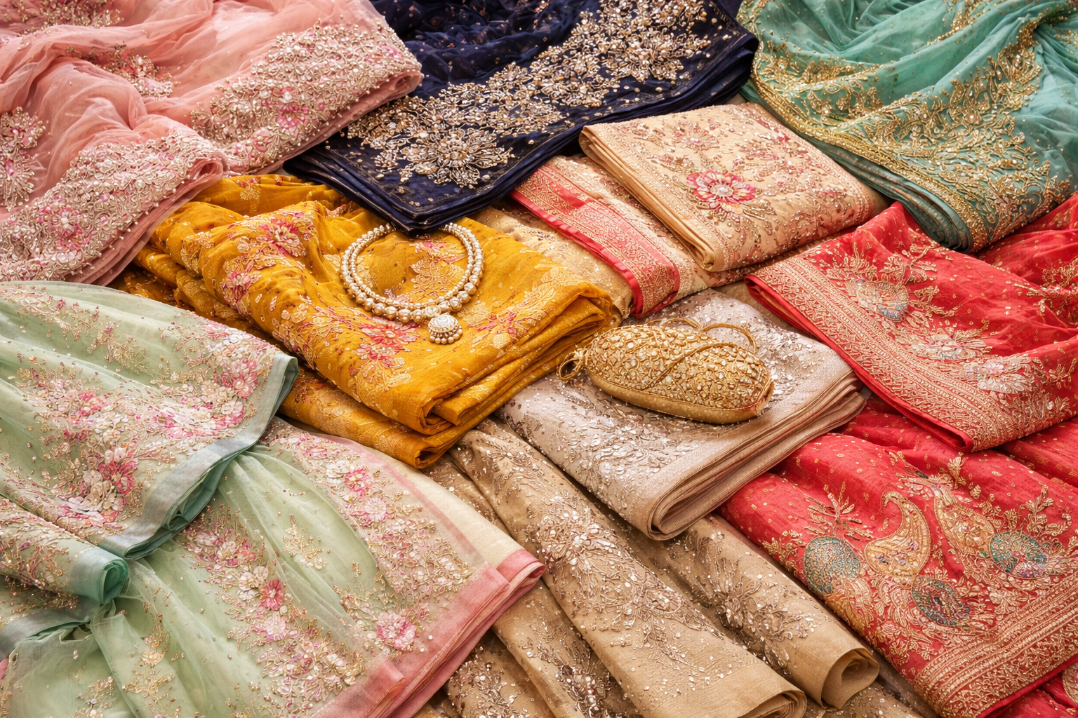 Translation missing: en.Designer Sarees crafted with premium fabrics, intricate embroidery, and modern designs for weddings, parties, and festive occasions: Designer Sarees