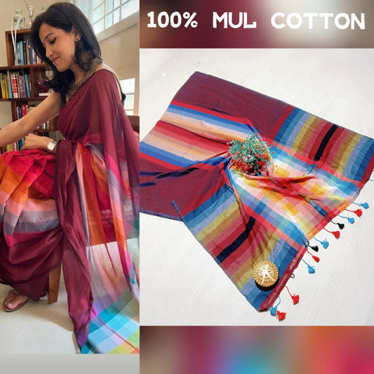 EXCLUSIVE MULTI COLOUR RAINBOW MUL COTTON SAREE SUMMER COLLECTION 2025 - SK-572-EMCRMCSSC2