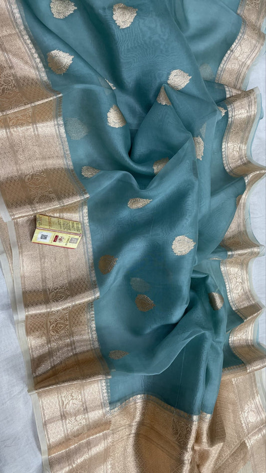 SAKY BLUE BENARSI KORA ORGANZA SAREE - SK-622-SBBKOS