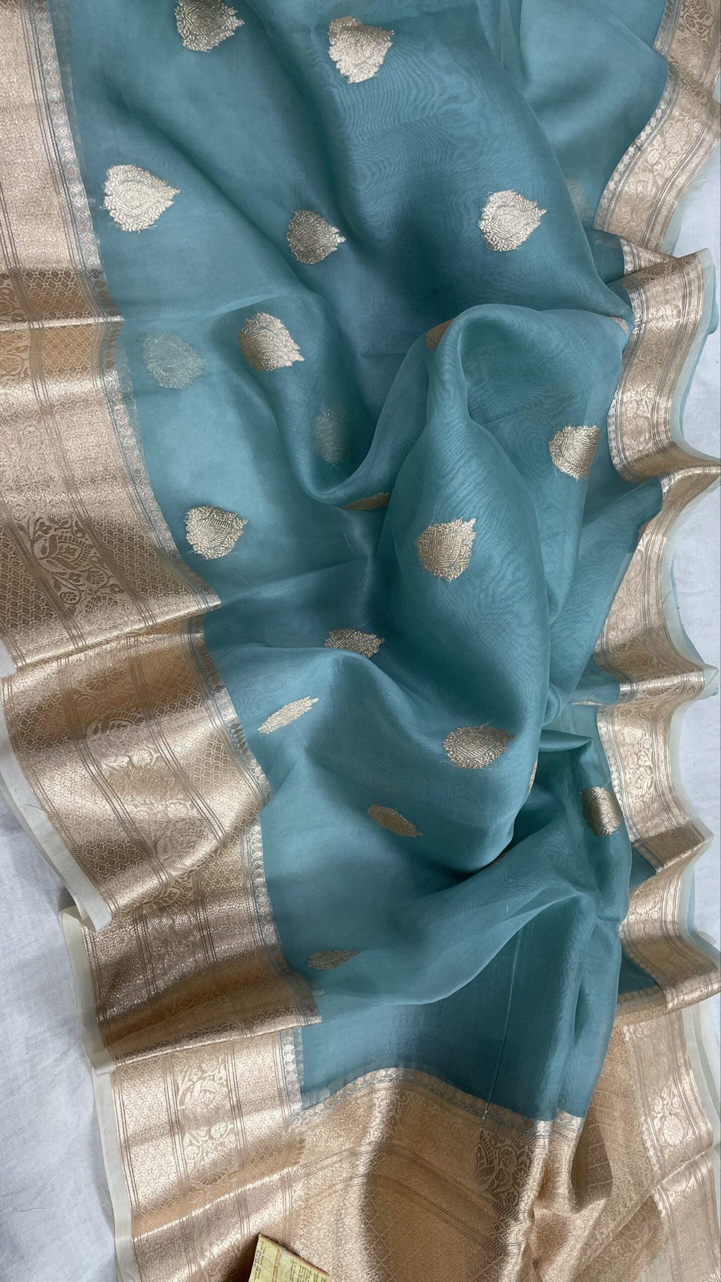 SKAY BLUE BENARSI KORA ORGANZA SAREE - SK-627-SBBKOS