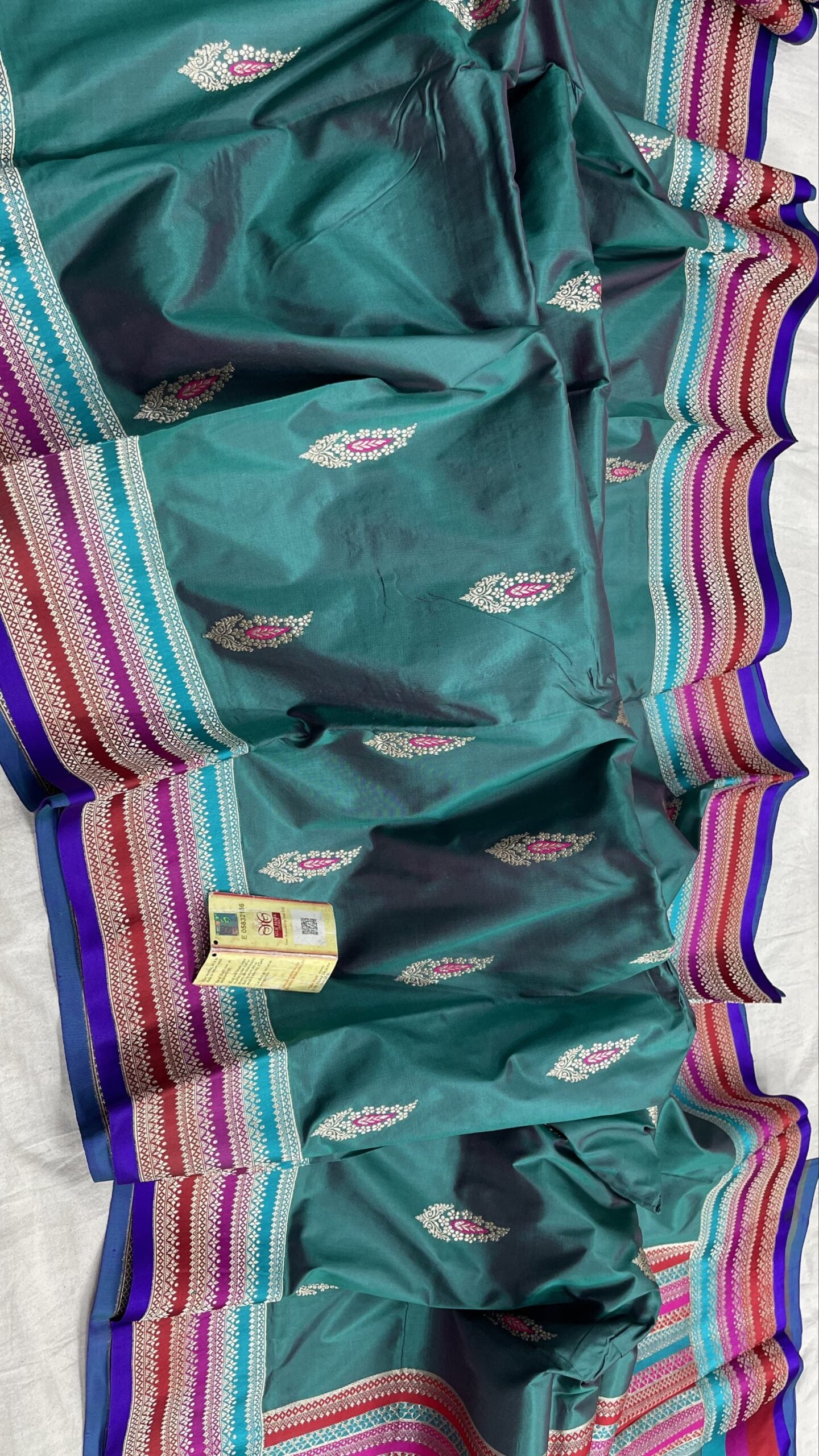 PURE HANDLOOM KATAN MINAKARI SILK SAREE MULTI RANKAT BORDER - SK-633-PHKMSSMRB