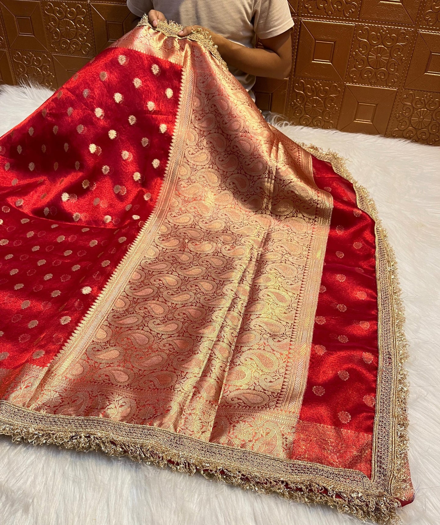 RED TISSUE SILK SAREE - SK-127-RTSS