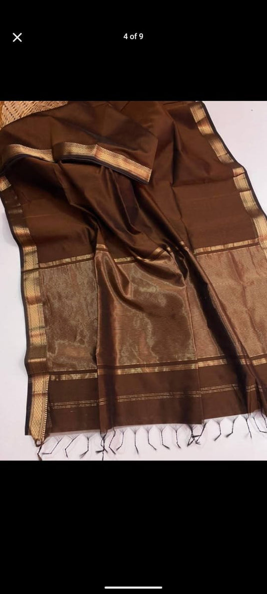 HANDLOOM COTTON SILK MAHESHWARI SAREE ELEGANT TRADITIONAL WEAVE - SK-591-HCSMSETW