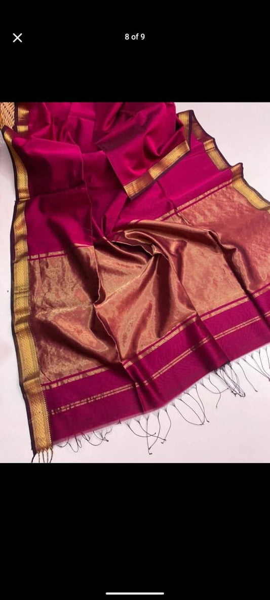 HANDLOOM COTTON SILK MAHESHWARI SAREE ELEGANT TRADITIONAL WEAVE - SK-590-HCSMSETW