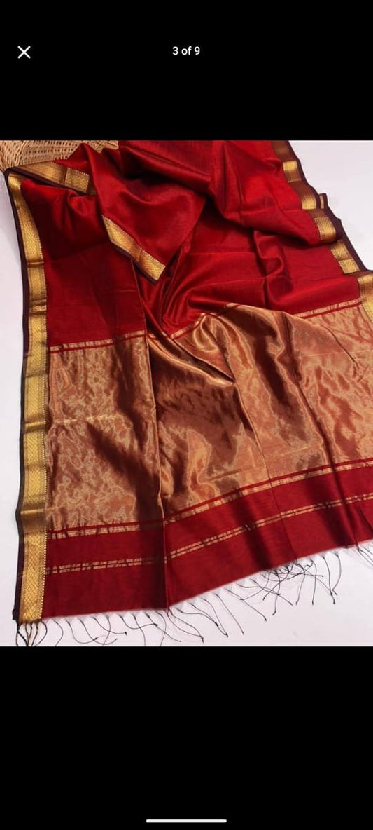 HANDLOOM COTTON SILK MAHESHWARI SAREE ELEGANT TRADITIONAL WEAVE - SK-589-HCSMSETW