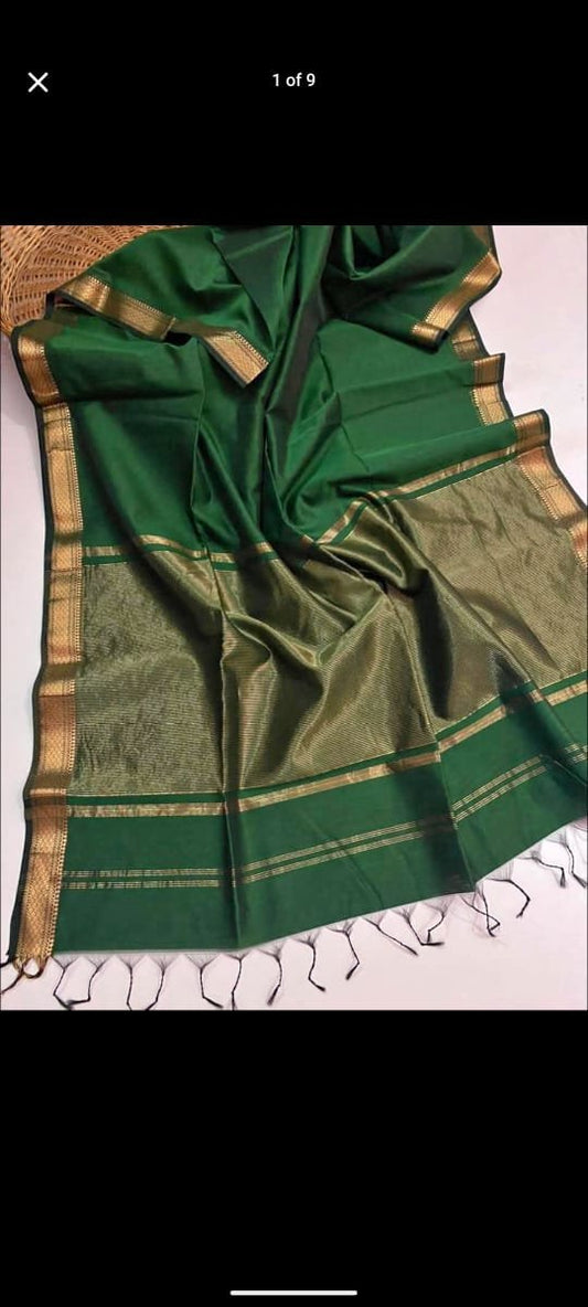 HANDLOOM COTTON SILK MAHESHWARI SAREE ELEGANT TRADITIONAL WEAVE - SK-587-HCSMSETW