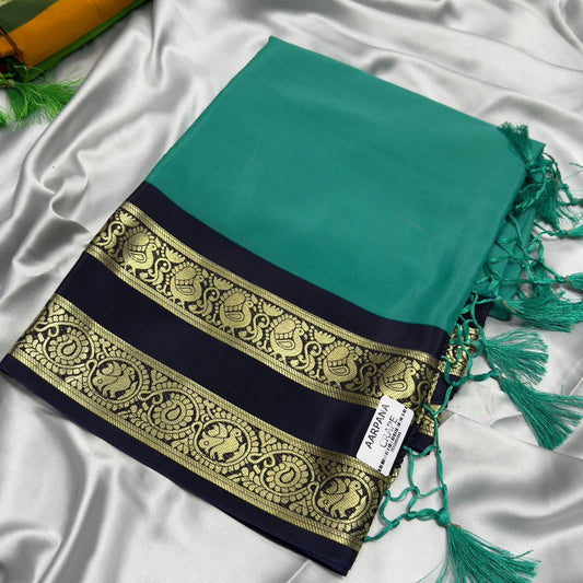 CONREST SEMI CREPE SILK SAREE WITH PEACOCK BENTEX BORDER - SK-100-CSCSSWPBB