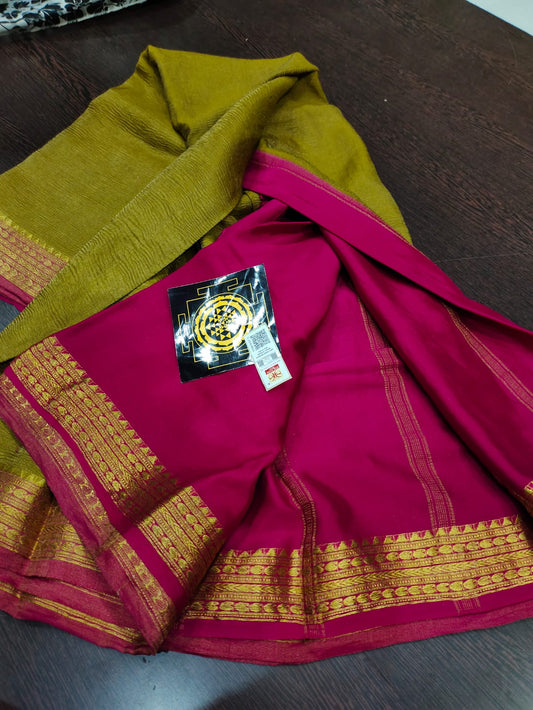 PURE WRINKLED CRUSHED CREPE SILK SAREES SILK MARK CERTIFIED LIGHTER AND FLOWY WITH CONTRAST BLOUSE - SK-151-PWCCSSSMCLAFWCB