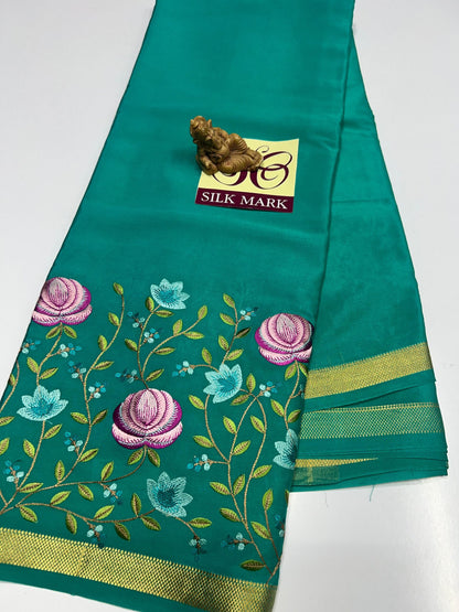 PURE MYSORE CREPE SILK WITH EMBROIDERY SAREE WITH BLOUSE PIECE - SK-133-PMCSWESWBP