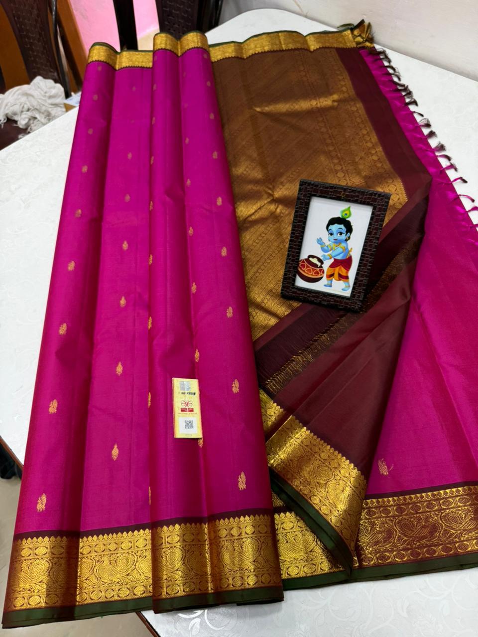 PURE KANCHI SILK SAREES WITH SILK MARK DESCRIPTIONCLASSICAL BORDER COLLECTIONS - SK-142-PKSSWSMDBC