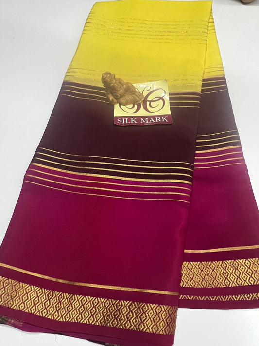 3D PURE CREPE SILK SAREES WITH SILKMARK PURE MYSORE CREPE SILK SAREES WITH RUNNING BLOUSE PIECE - SK-210-3PCSSWSPMCSSWRBP