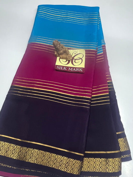 3D PURE CREPE SILK SAREES WITH SILKMARK PURE MYSORE CREPE SILK SAREES WITH RUNNING BLOUSE PIECE - SK-212-3PCSSWSPMCSSWRBP