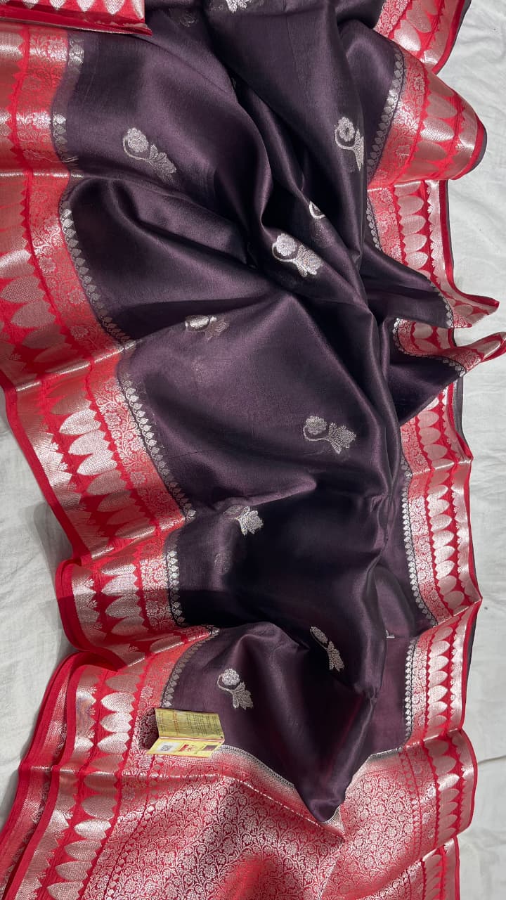 BLACK AND MAROON COLOUR PURE BANARASI MANGO SILK SAREE - SK-149-BAMCPBMSS