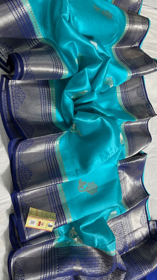 CONTRAST BLUE COLOUR PURE BANARASI MANGO SILK SAREE - SK-154-CBCPBMSS