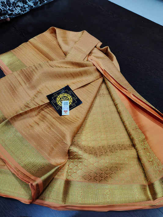 PURE WRINKLED CRUSHED CREPE SILK SAREES SILK MARK CERTIFIED LIGHTER AND FLOWY WITH CONTRAST BLOUSE - SK-157-PWCCSSSMCLAFWCB