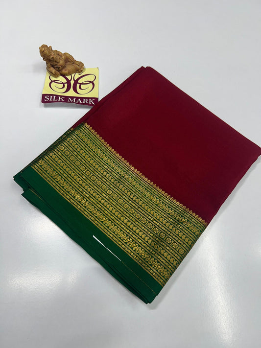 CONTRAST CREPE SILK SAREES WITH SILKMARK PURE MYSORE CREPE SILK SAREES WITH RUNNING BLOUSE PIECE - SK-365-CCSSWSPMCSSWRBP