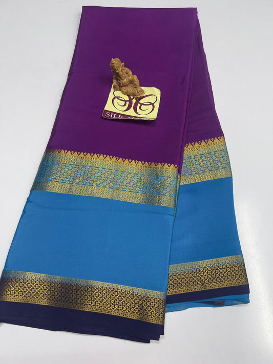 CONTRAST CREPE SILK SAREES WITH SILKMARK PURE MYSORE CREPE SILK SAREES WITH RUNNING BLOUSE PIECE - SK-349-CCSSWSPMCSSWRBP