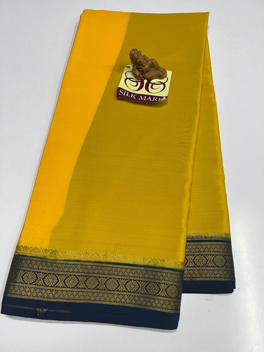 YELLOW PURE CREPE SILK SAREES WITH SILKMARK PURE MYSORE CREPE SILK SAREES WITH RUNNING BLOUSE PIECE - SK-343-YPCSSWSPMCSSWRBP