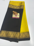 HALF AND HALFYELLOW AND BLACKPURE CREPE SILK SAREES WITH SILKMARK PURE MYSORE CREPE SILK SAREES WITH RUNNING BLOUSE PIECE - SK-380-HAHABCSSWSPMCSSWRBP