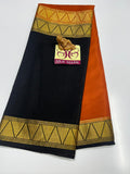 HALF AND HALFBLACK AND ORANGE PURE CREPE SILK SAREES WITH SILKMARK PURE MYSORE CREPE SILK SAREES WITH RUNNING BLOUSE PIECE - SK-384-HAHAOPCSSWSPMCSSWRBP