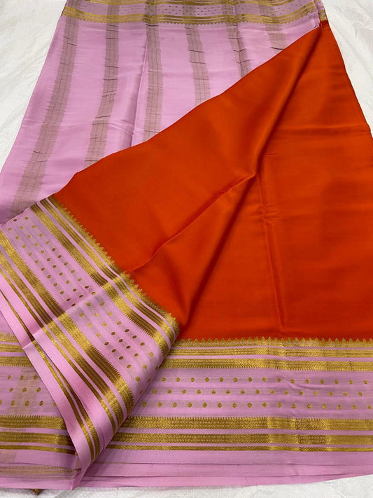KSIC THICKNESS 130COUNTS CONTRAST PALLU AND CONTRAST BLOUSE PURE MYSORE CREPE SILK SAREES - SK-430-KT1CPACBPMCSS