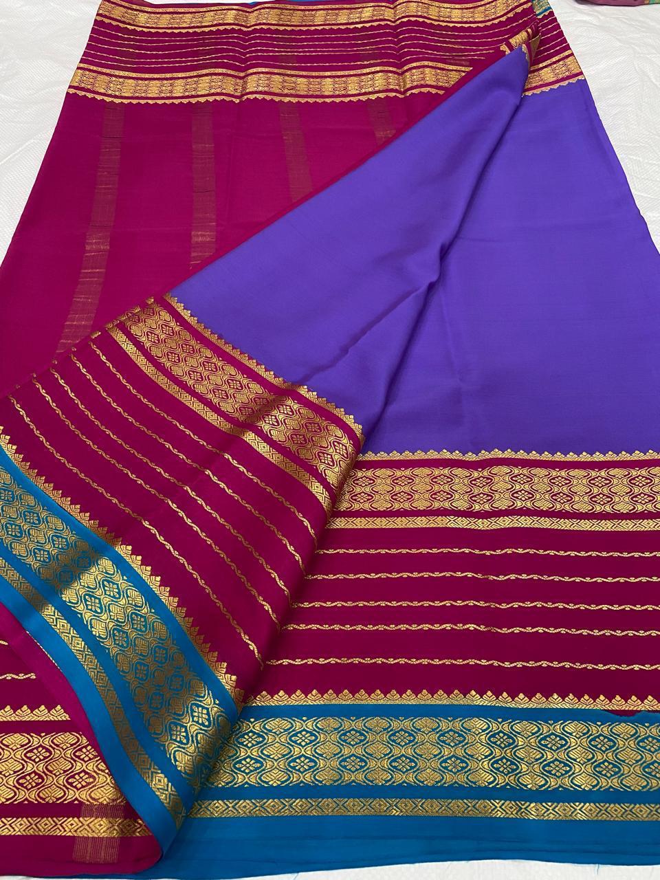 KSIC THICKNESS 130COUNTS CONTRAST PALLU AND CONTRAST BLOUSE PURE MYSORE CREPE SILK SAREES - SK-418-KT1CPACBPMCSS