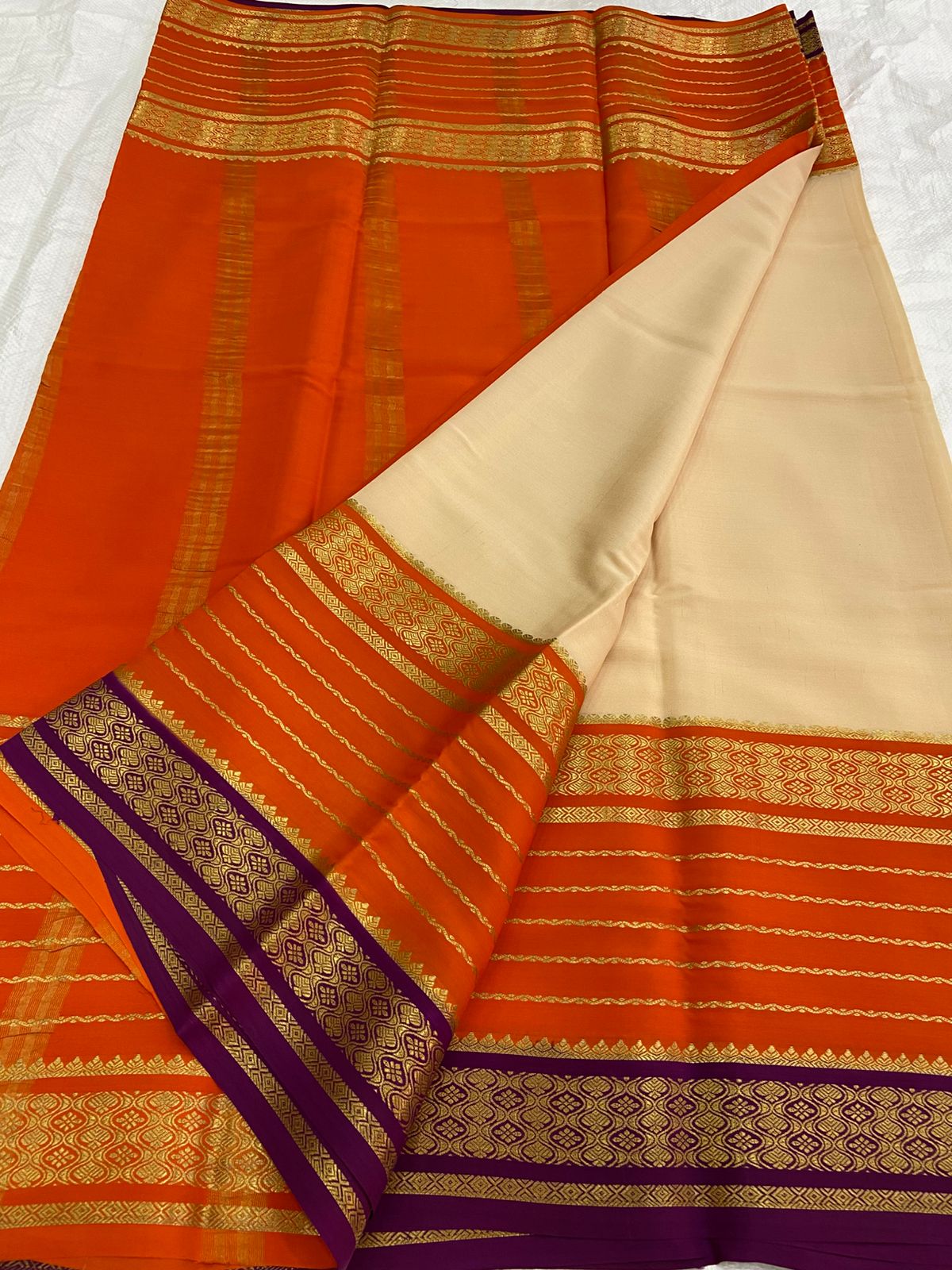 KSIC THICKNESS 130COUNTS CONTRAST PALLU AND CONTRAST BLOUSE PURE MYSORE CREPE SILK SAREES - SK-416-KT1CPACBPMCSS