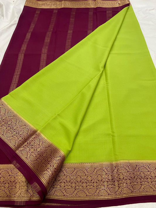 KSIC THICKNESS 130COUNTS CONTRAST PALLU AND CONTRAST BLOUSE PURE MYSORE CREPE SILK SAREES - SK-409-KT1CPACBPMCSS