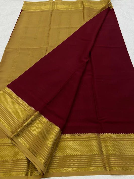 KSIC THICKNESS 130COUNTS CONTRAST PALLU AND CONTRAST BLOUSE PURE MYSORE CREPE SILK SAREES - SK-403-KT1CPACBPMCSS