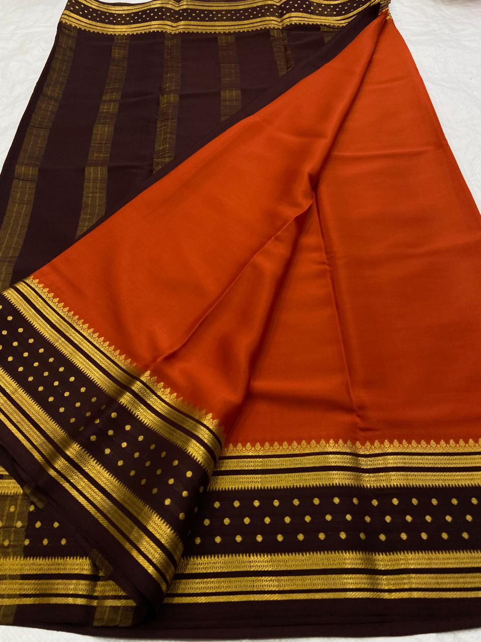KSIC THICKNESS 130COUNTS CONTRAST PALLU AND CONTRAST BLOUSE PURE MYSORE CREPE SILK SAREES - SK-398-KT1CPACBPMCSS