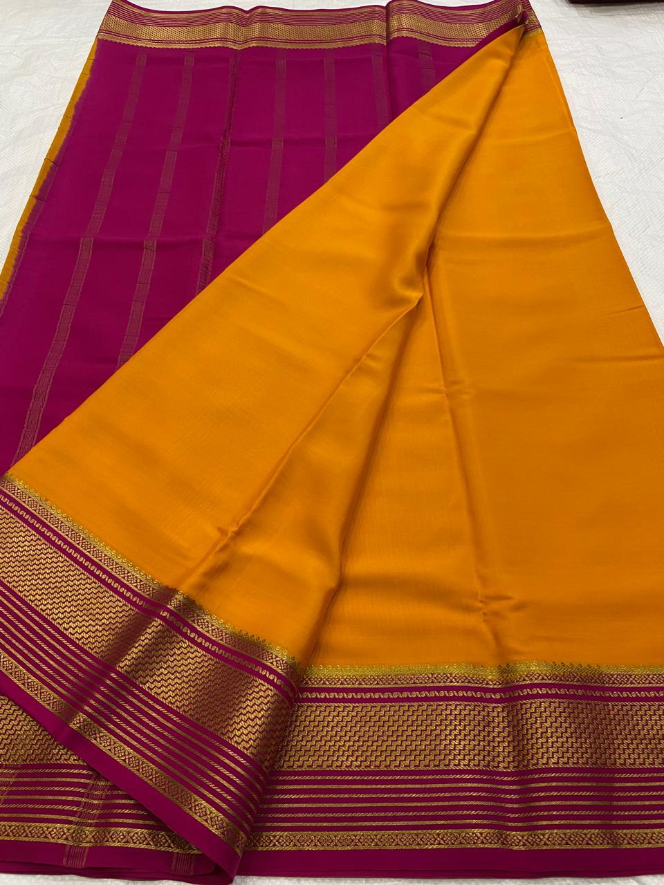 KSIC THICKNESS 130COUNTS CONTRAST PALLU AND CONTRAST BLOUSE PURE MYSORE CREPE SILK SAREES - SK-399-KT1CPACBPMCSS